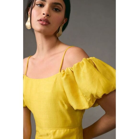 Anthropologie Let Me Be Slim Off Shoulder Puff Sleeve Dress M Cocktail Wedding - Picture 7 of 11